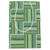 Olijfgroene strepen weefpatroon medium cadeauzakje (Voorkant)