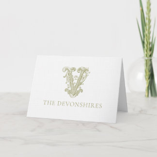 Olijfgroene "V" Monogram Bedankkaart