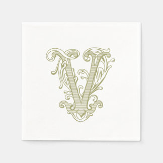 Olijfgroene "V" Monogram Cocktailservetjes Servet