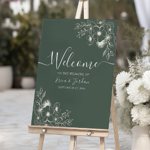 Olijfgroene vintage bloemen bruiloft welkomstposte poster