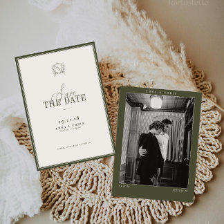 Olijfgroene Vintage Oude-Money Huwelijksfoto Save The Date