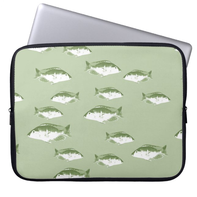 Olijfgroene vis laptop sleeve (Voorkant)