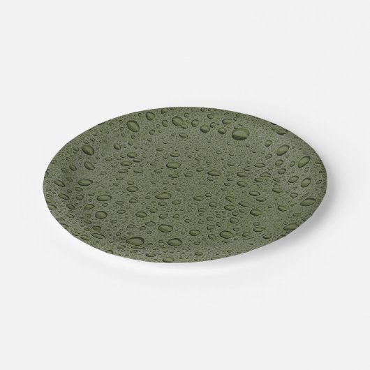 Olijfgroene waterdruppels papieren bordje (Gekanteld)