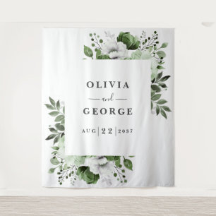 Olijfgroene waterverf bloemen Photo Booth achtergr Wandkleed