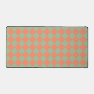 Olijfgroene Zalm Roze Checker Diamant Patroon Bureaumat