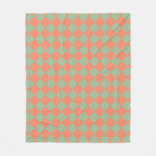Olijfgroene Zalm Roze Checker Diamant Patroon Fleece Deken