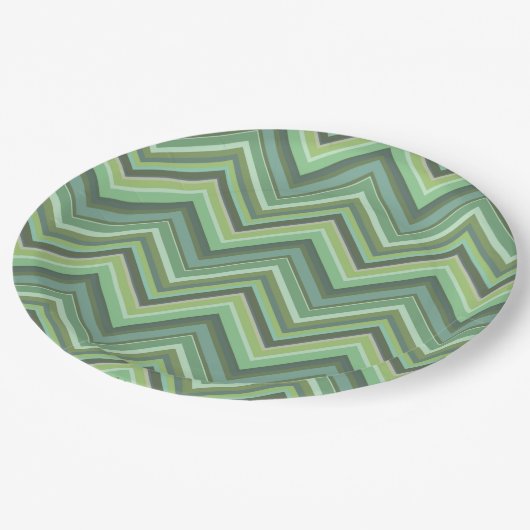 Olijfgroene zigzag-lijnen papieren bordje (Gekanteld)