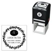 Olijfkrans monogram retouradres rubberstempel  zelfinktende stempel (In situ)