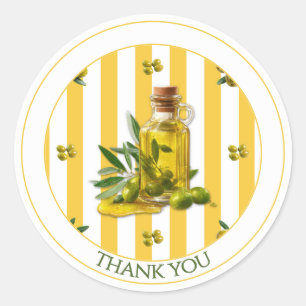 Olijfolie Bedankt Geel Streep Patroon Ronde Sticker