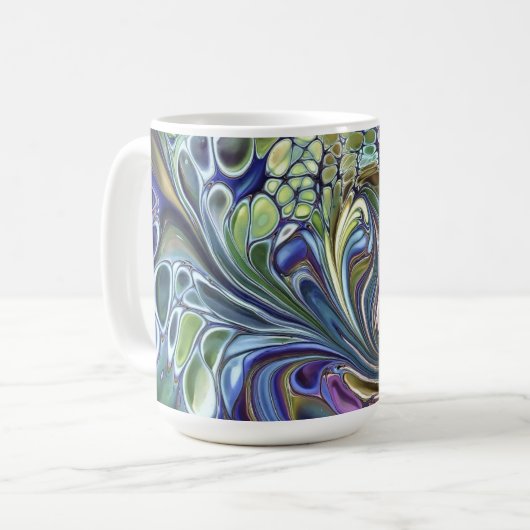 Olijfolie, groen, paars blauw koffiemok (Voorkant links)