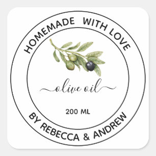 Olijfolie Kraft Kleur met Vintage Illustratie S Vierkante Sticker
