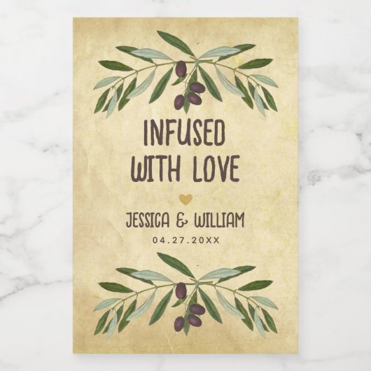 Olijfolie Rustieke bruiloft doordrenkt met liefde Wijn Etiket (Enkel label)