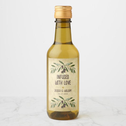 Olijfolie Rustieke bruiloft doordrenkt met liefde Wijn Etiket (Voorkant)