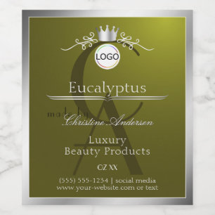 Olijfproductlabel Zilveren Frame Logo en Monogram Wijn Etiket