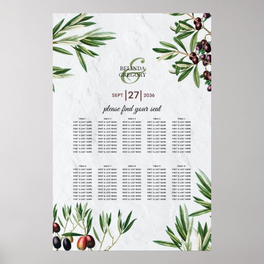 Olijfspreien Grieks eiland Wedding Seating Chart Poster (Voorkant)