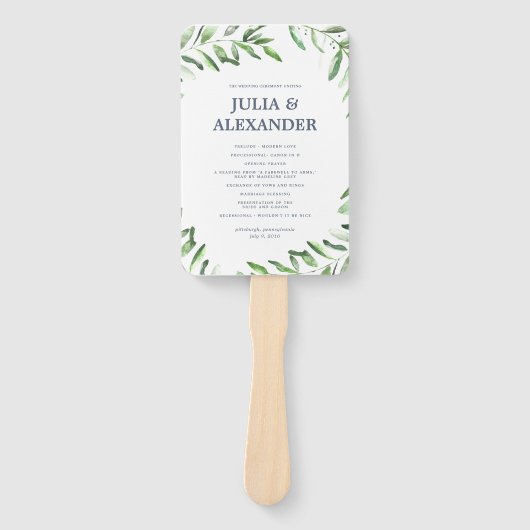 Olijftak Boho Garden Huwelijksprogramma Fan Handwaaier (Voorkant)
