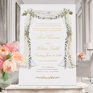Olijftak Chuppah Bruiloft Goud Folie Uitnodiging