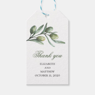 Olijftak gift tags. Groen bedankt. Italiaanse brui Cadeaulabel