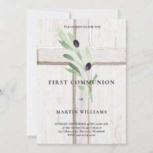 Olijftak hout Cross Eerste Heilige Communie Invit Kaart