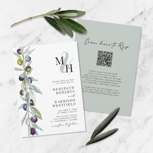 Olijftak Liefde Symbool Monogram Bruiloft Kaart