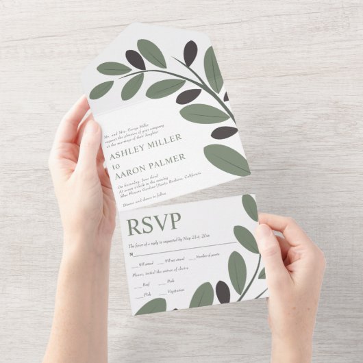 Olijftak Mediterrane charme bruiloft All In One Uitnodiging (Afscheurbaar)