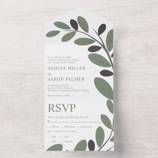 Olijftak Mediterrane charme bruiloft All In One Uitnodiging (Binnen)