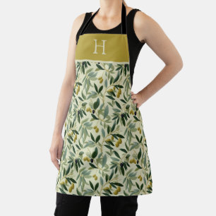 Olijftak Monogram Initiaal All-Over Print Schort