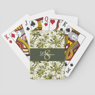 Olijftak Patroon Monogram Naam Mediterraan Pokerkaarten