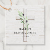 Olijftak wit hout Cross Eerste Communie Bedankjes Labels (Voorkant)