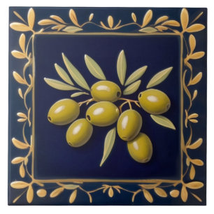 Olijven Navy Blauw Groen Olijfbladeren Mediterraan Tegeltje