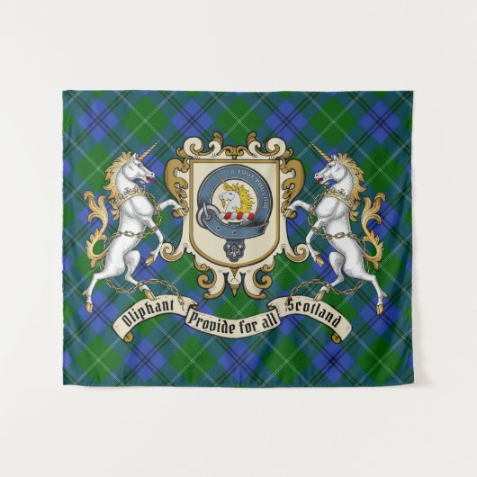 Oliphant Clan Badge & Unicorns w/Tartan Wandkleed (Voorkant (horizontaal))