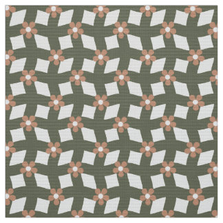 Olive Abstract Floral Grid - Polyester Weave Stof