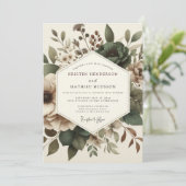 Olive Antique Floral Wedding Kaart (Staand voorkant)