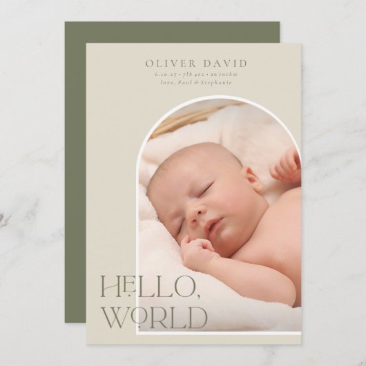 Olive Arc Neutre Photo Faire-part de naissance béb (Devant / Derrière)