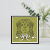 Olive Art Deco Bow  Bewaar de datum Save The Date (Staand voorkant)