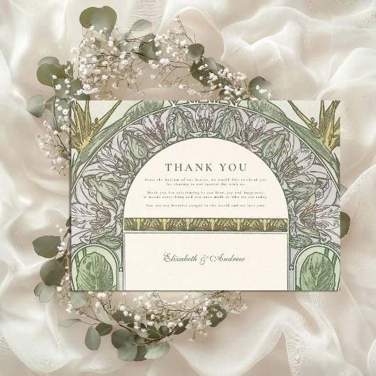 Olive Art Nouveau bruiloft Bedankkaart
