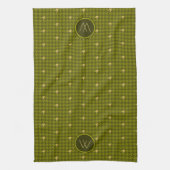 Olive avec or Accent Houndstooth Serviette de cuis (Vertical)