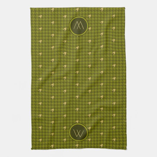 Olive avec or Accent Houndstooth Serviette de cuis (Vertical)