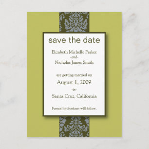 Olive Baroque Damask Save the Date Briefkaart