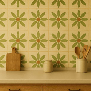Olive Bloom-tegel – Vintage bloempatroon Tegeltje