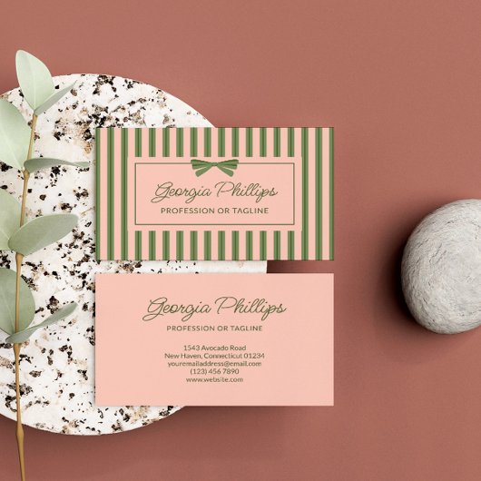 Olive Blush Strepen & Strik Retro Visitekaartje