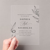 Olive Botanical Wedding | Elegant Italiaans groen Acryl Uitnodigingen (Insitu (Draagbaar))