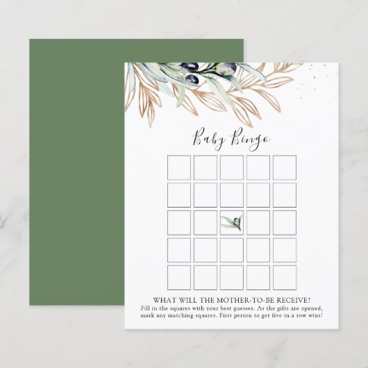Olive Branch Baby shower Bingo Game Kaart (Voorkant / Achterkant)