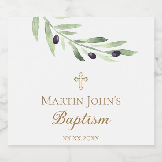 olive branch Baptism Likeurfles Etiket (Enkel label)
