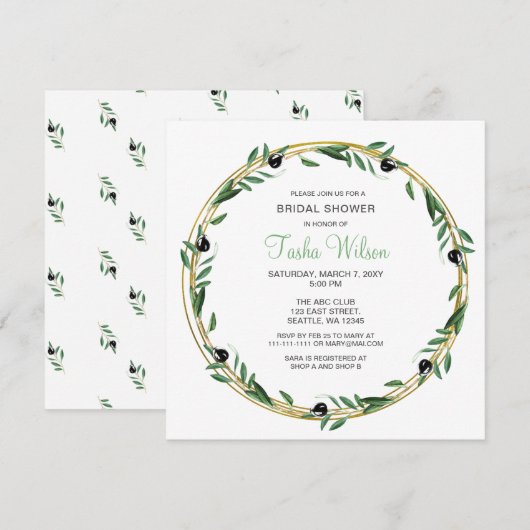 Olive Branch Botanical Bridal Shower Invitation Kaart (Voorkant / Achterkant)