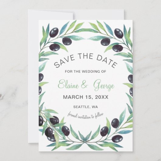 Olive Branch Botanical bruiloft, behalve datumkaar Save The Date (Voorkant)