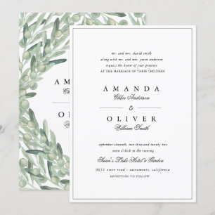 Olive Branch Botanisch groen Elegante bruiloft Kaart