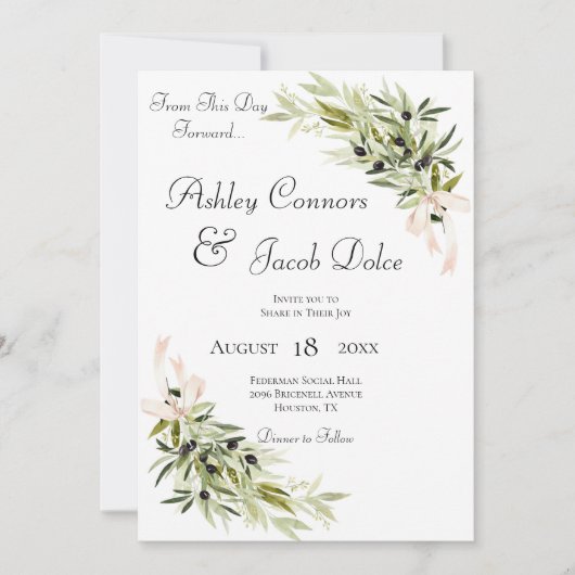 Olive Branch Bouquets Green Wedding Invitation Kaart (Voorkant)