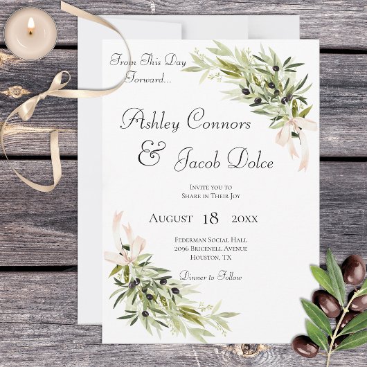 Olive Branch Bouquets Wedding Invitation Kaart