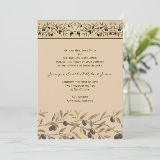 Olive Branch: Een Toscaanse Touch bruiloft uitnodi Kaart (Staand voorkant)
